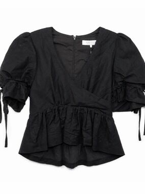 Hunter Bell New York Black Linen-Blend Puff-Sleeve